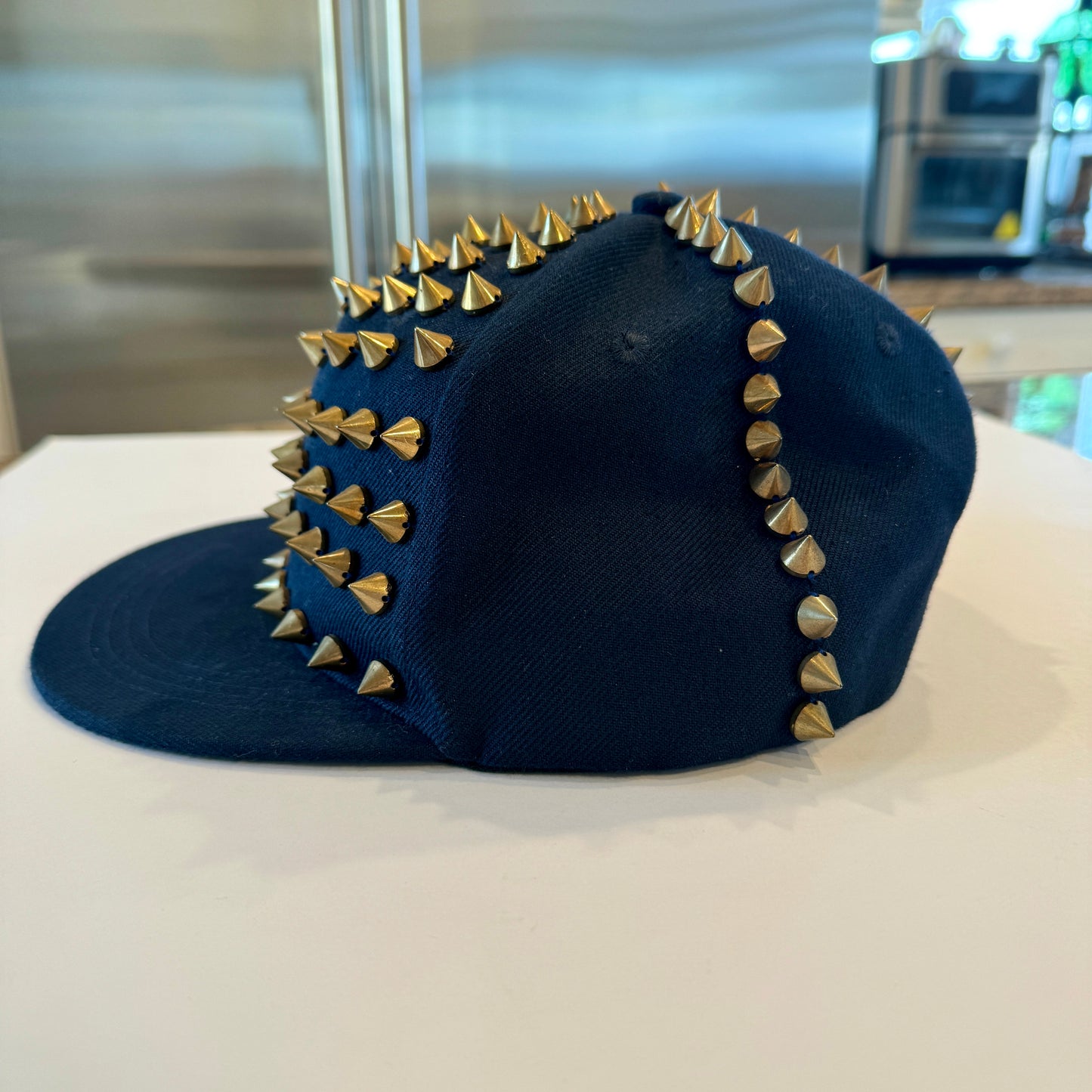 Studded Navy Blue Hat with Gold Spike Stude hand sewn — Preowned / Used