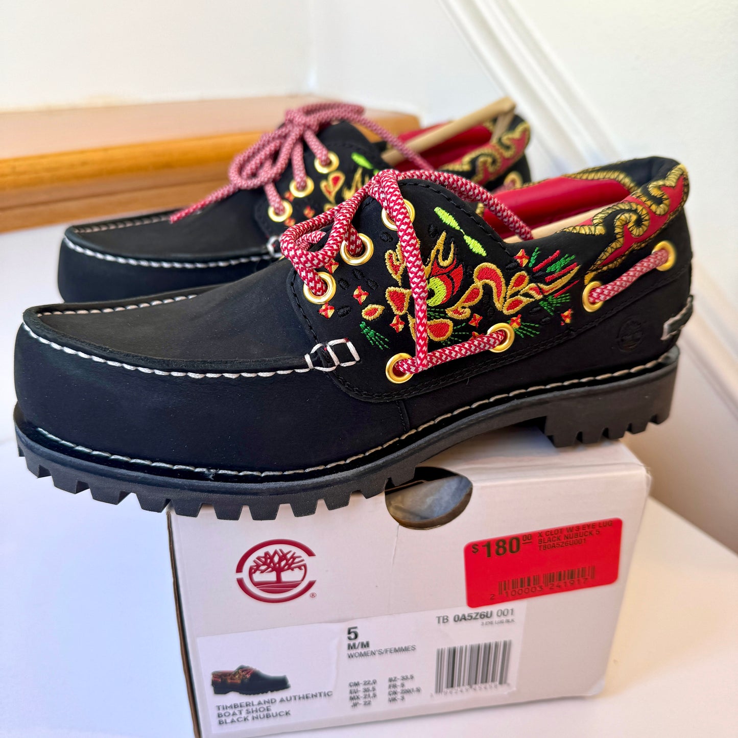 Timberland x CLOT 3-Eye Boat Shoe Embroidered Hand-sewn black loafer shoes