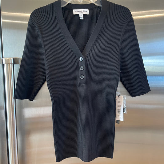 Michael Stars Jeanny Top Knit Black Ribbed Button down Henley