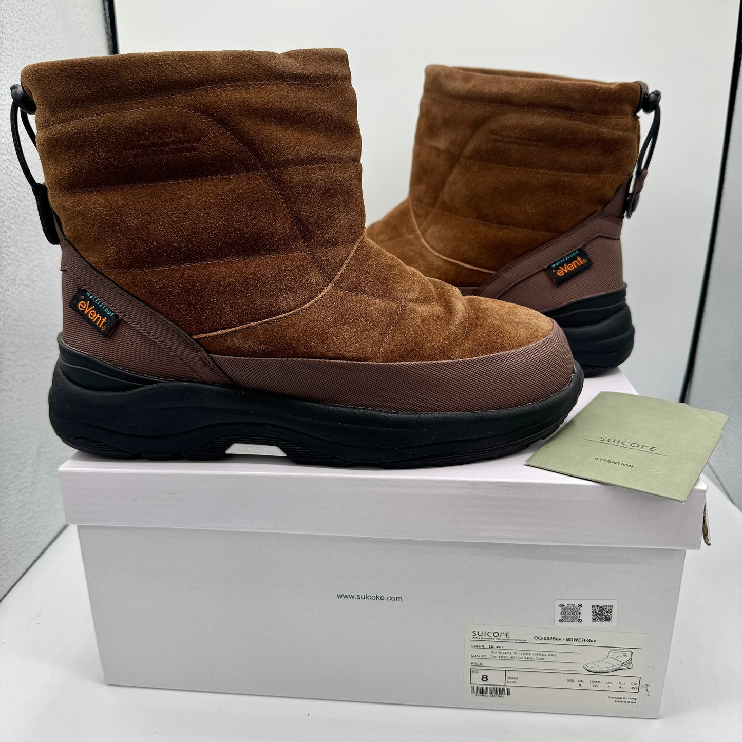 Suicoke Bower Sev Brown Boots Waterproof leather unisex 3m padded brand new