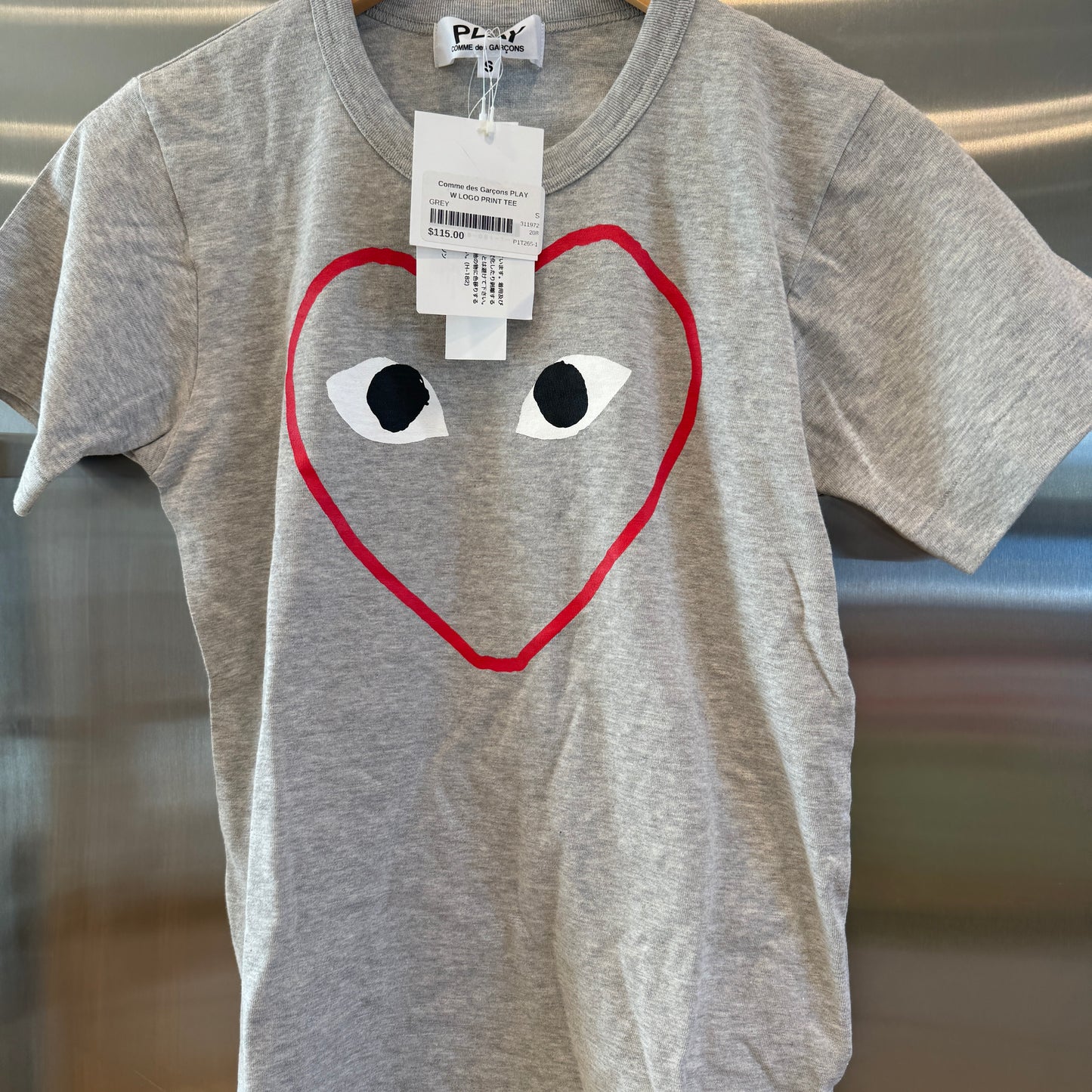 Commes Des Garçons Play Grey Classic Heart T Shirt tee CDG hearts face outline