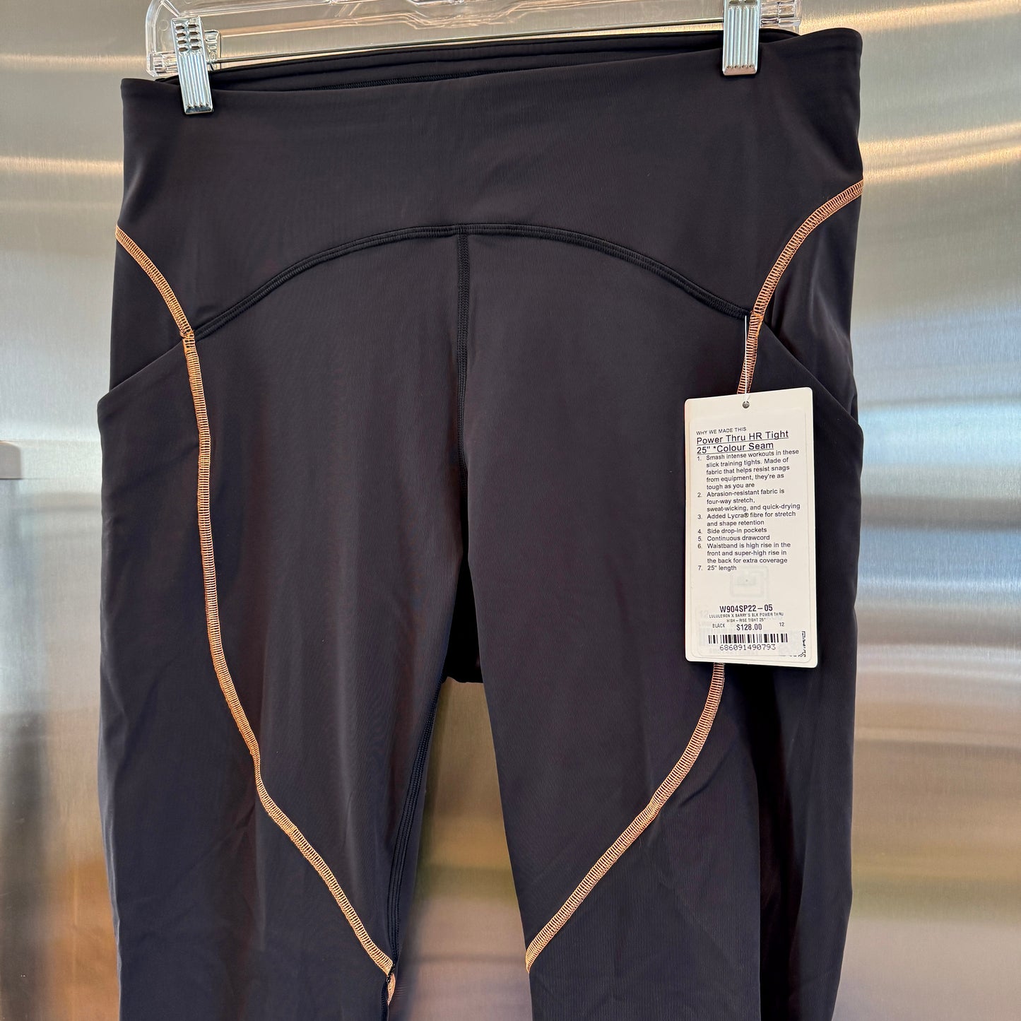 Lululemon Power Thru Legging x Barry’s Tights in Black Orange colour seam