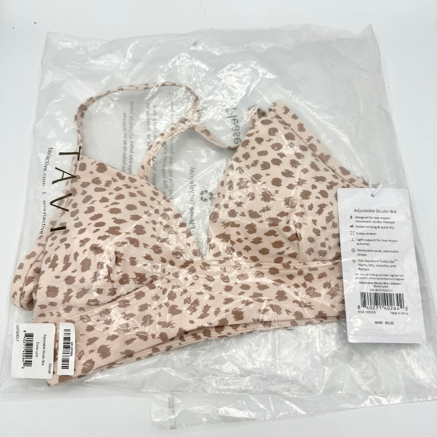 Tavi Adjustable Studio Sport Bra in Dune Lynx Cream Cheetah Print Yoga Top