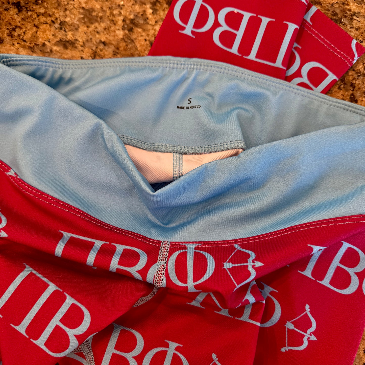 Pi Beta Phi Leggings Sorority Athletic Pants Wine Crimson / Silver Blue