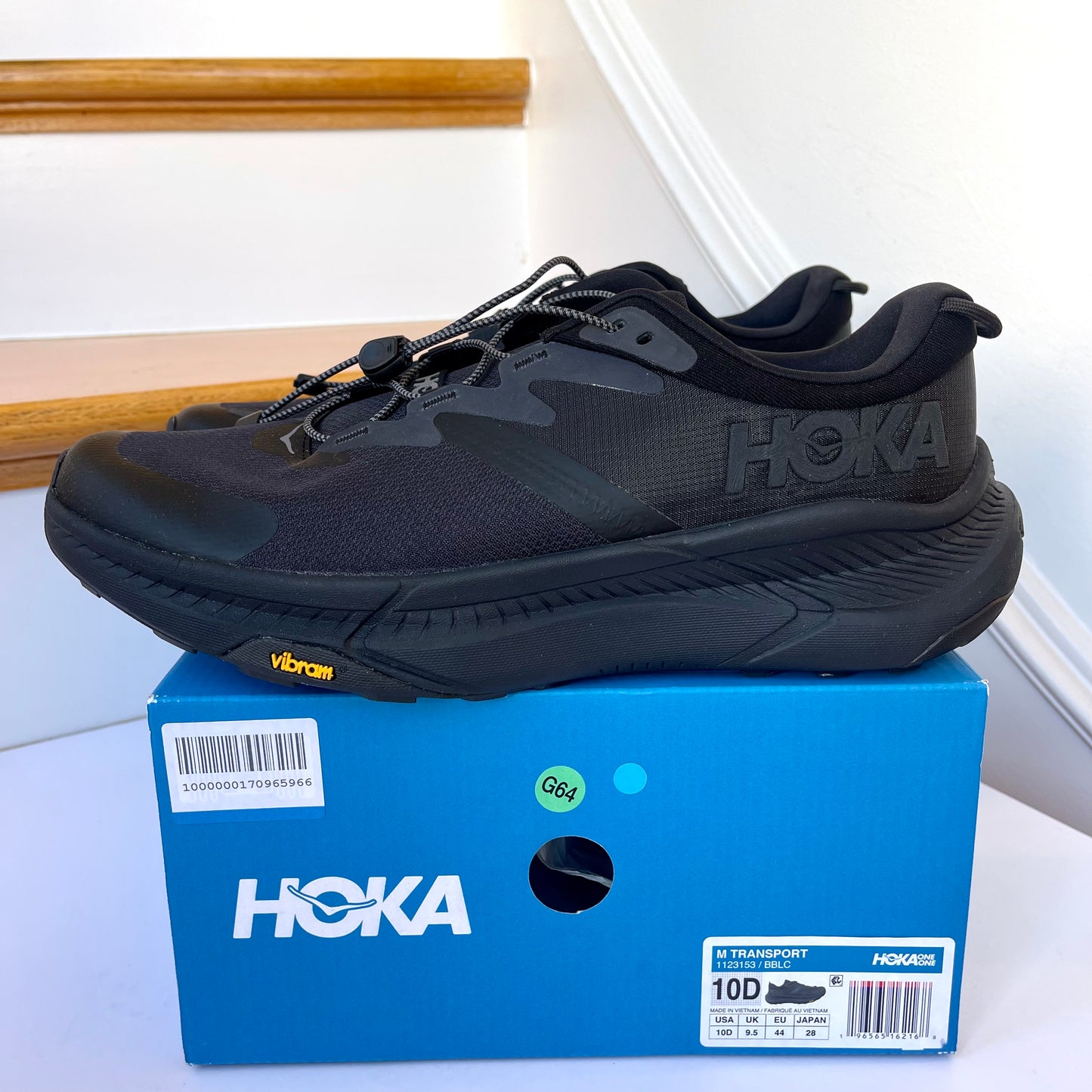 Hoka Transport in All Black Athletic Hiking Shoes