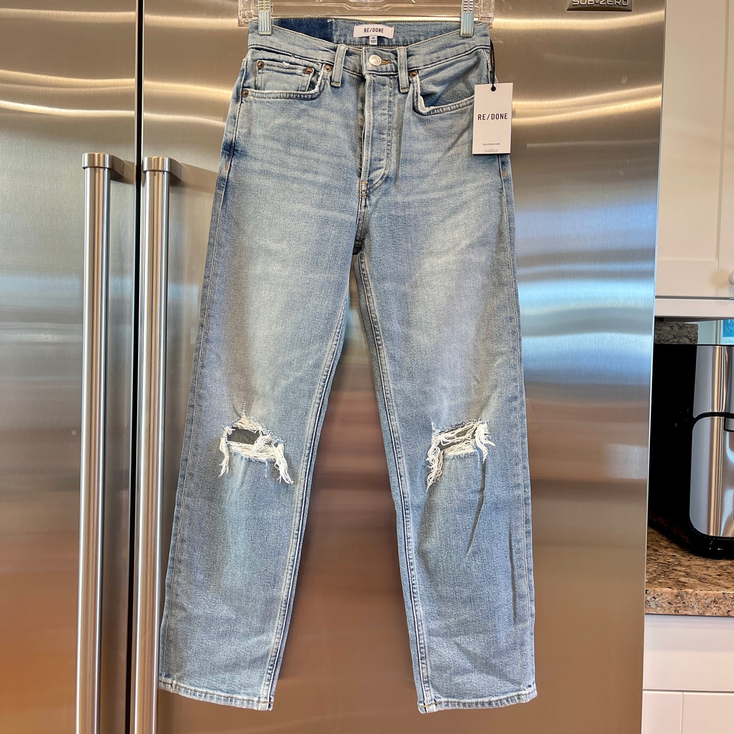 Redone 70s Stove Pipe Jeans Light Wash Ankle Cropped Re/Done Denim Jeans