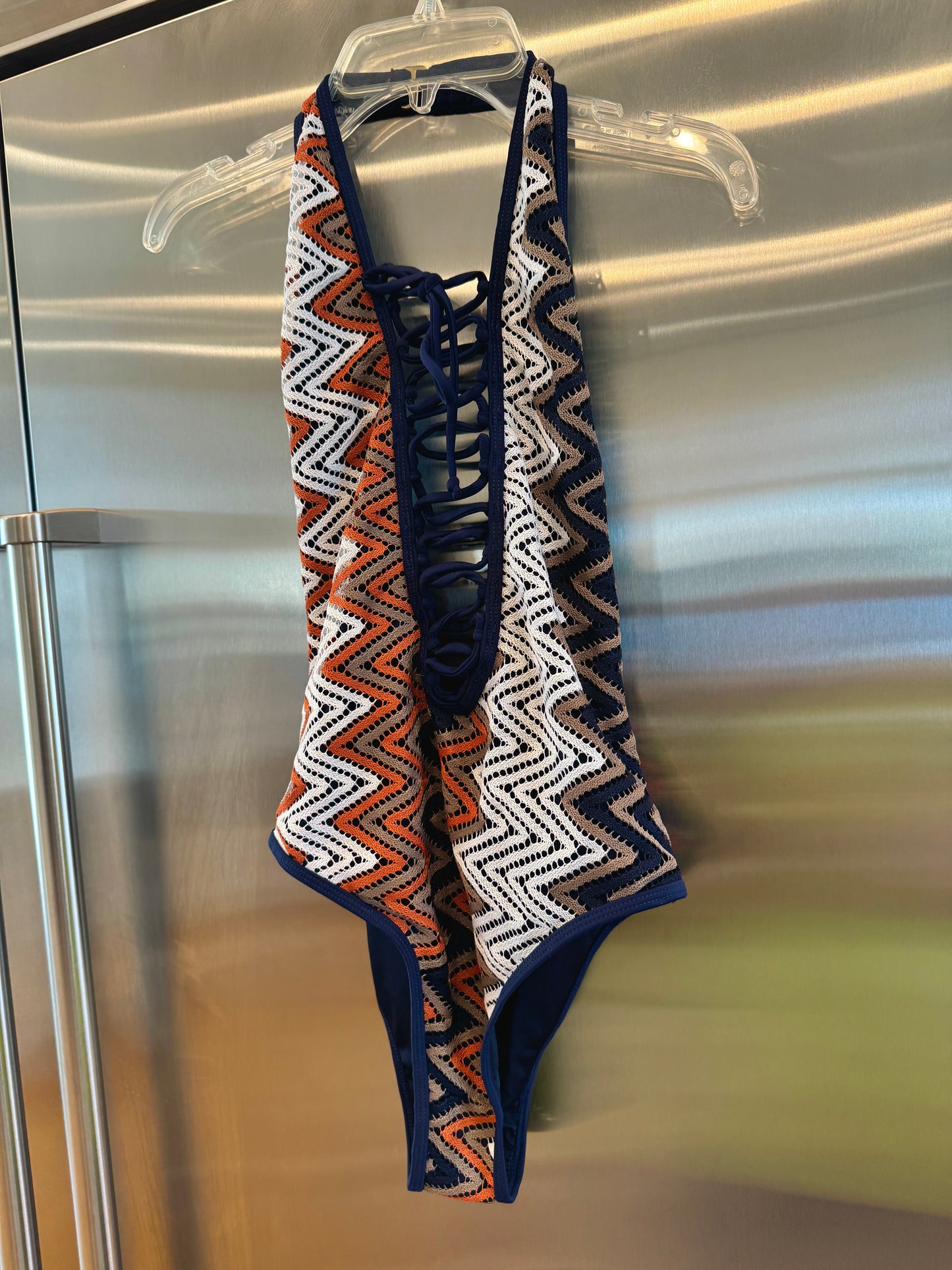 Nasty Gal Chevron Knit One Piece Swimsuit , Plunge Neckline