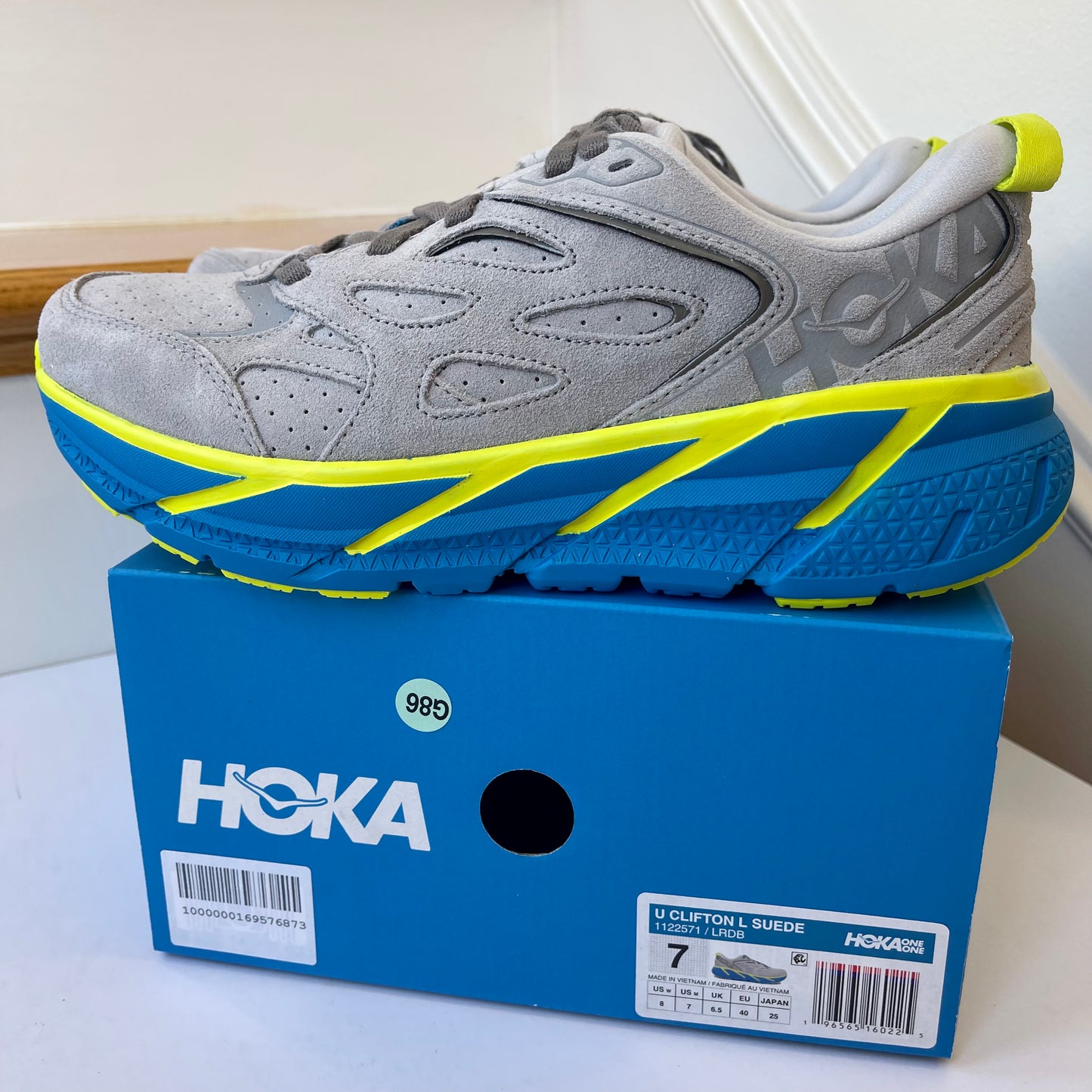 Hoka Clifton L Suede in Lunar Rock / Diva Blue UNISEX Shoes Leather