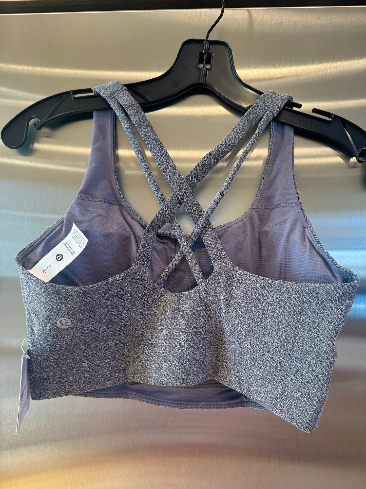 Lululemon Energy Long Line Evolve Bra Top in Herringbone Grey Intertwine Texture Black / White Woven