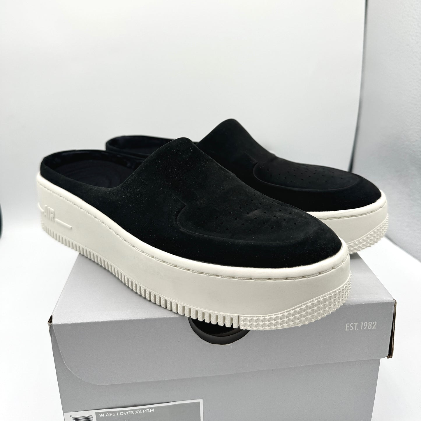 Nike Air Force 1 Lover XX Black Suede Leather Slip On Mule Platform sneakers