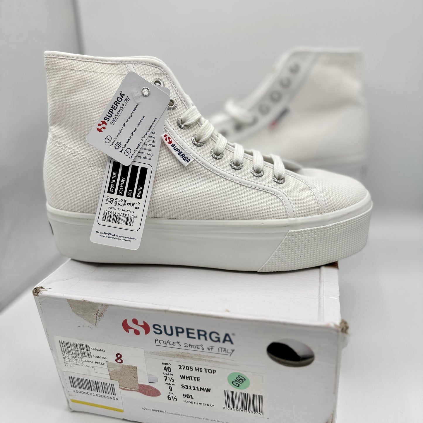 Superga White High Top Platform Sneakers 2705 Hi Lace up shoes