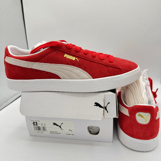 Puma Suede VTG Textured Leather Sneakers , extra laces , high risk red white