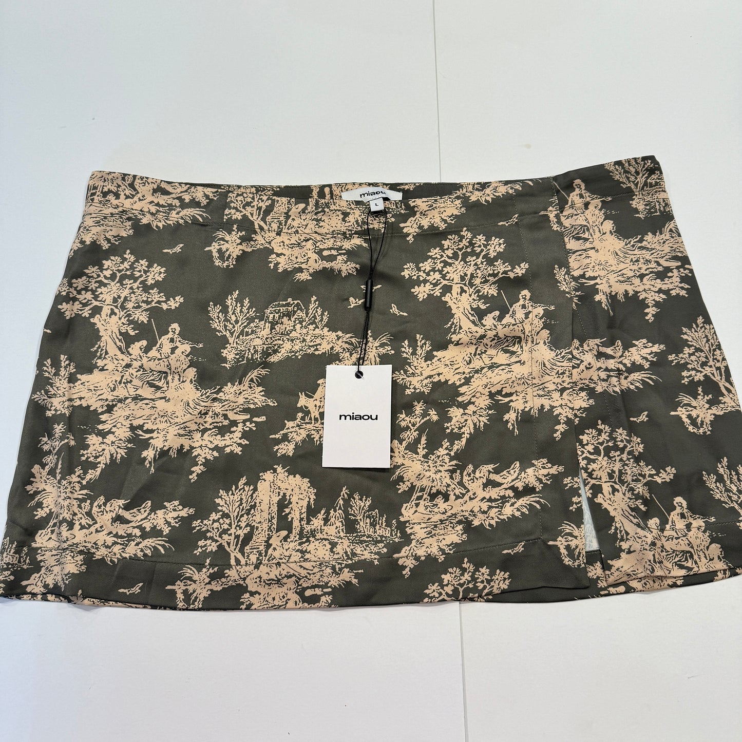 Miaou Mini Skirt in Moss Toile Green Micro Skirt with Slit