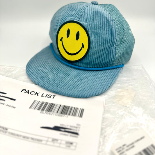 Aviator Nation Corduroy Trucker Hat Smiley Patch Embroidery Smile Light Blue