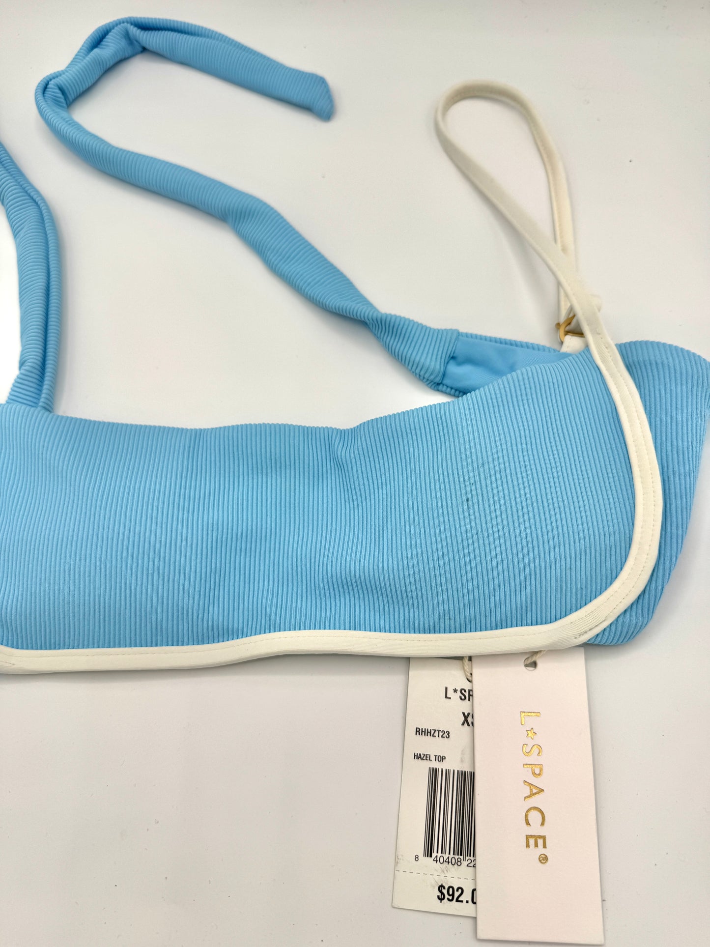 L Space Hazel Swim Top in Seaspray Blue / Cream , Ribbed Bikini