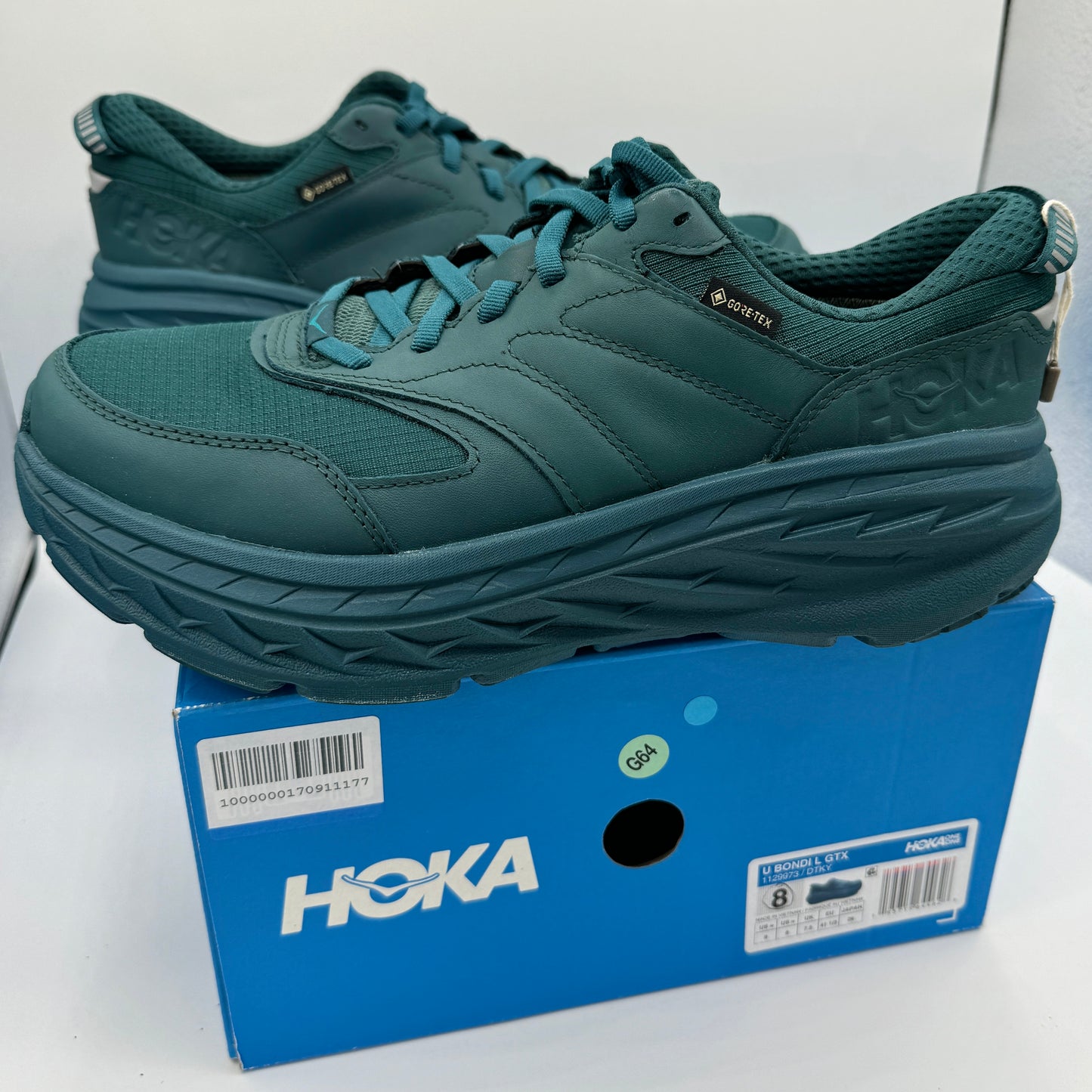 Hoka Bondi L Leather GTX GoreTex U Unisex , Deep Teal Kayak Blue Cushioned Shoes