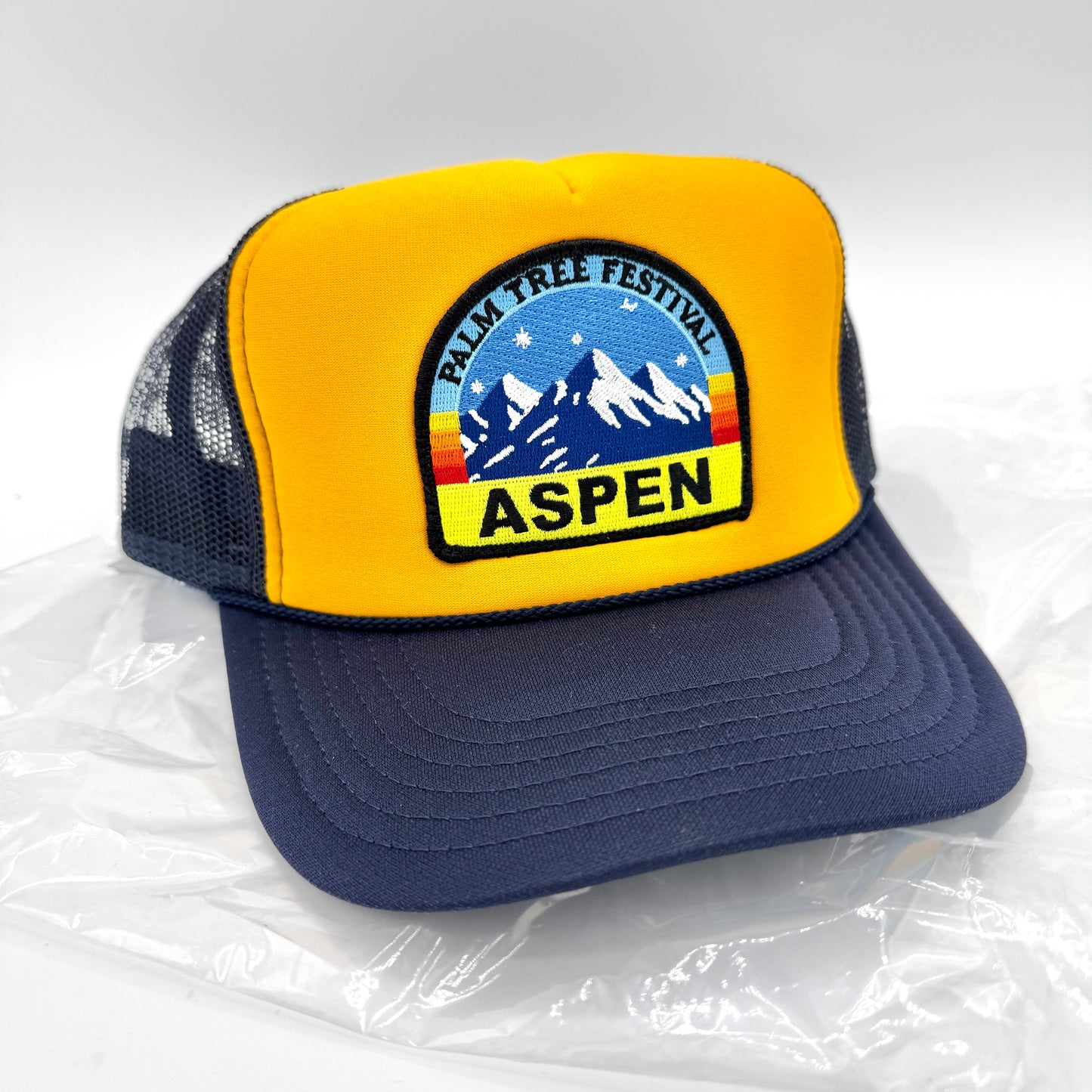 Aviator Nation Aspen Palm Tree Festival Trucker Hat - Navy / Gold