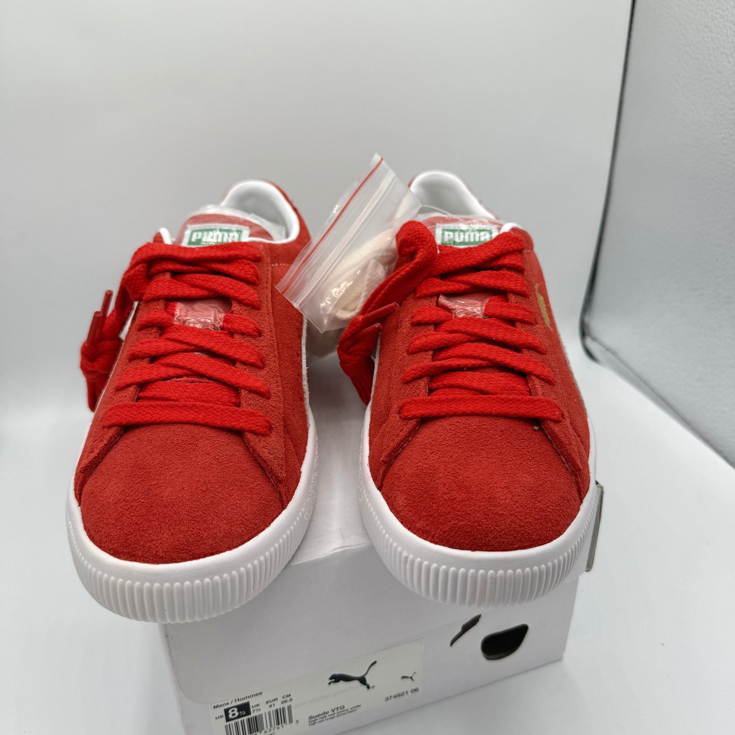 Puma Suede VTG Textured Leather Sneakers , extra laces , high risk red white