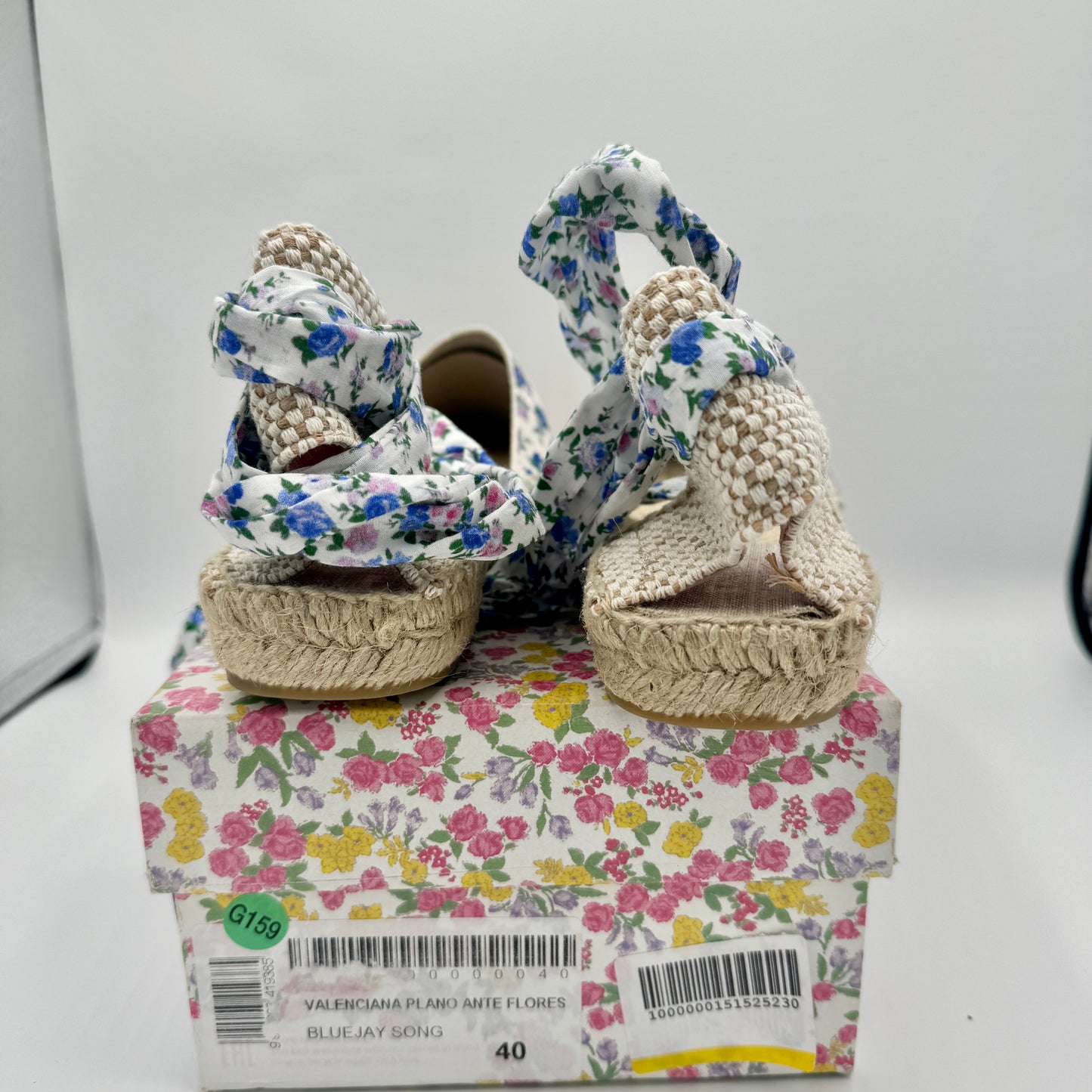 LoveShackFancy x Manebi Valencia Espadrille Blue Jay Song Floral wraparound