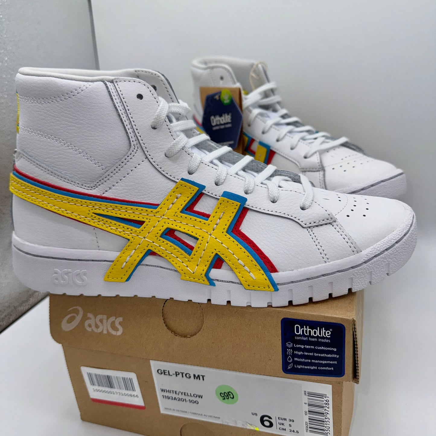 Asics Atmos ‘ 3 Strand ‘ Gel PTG MT White Yellow Blue Mid Sneaker Leather