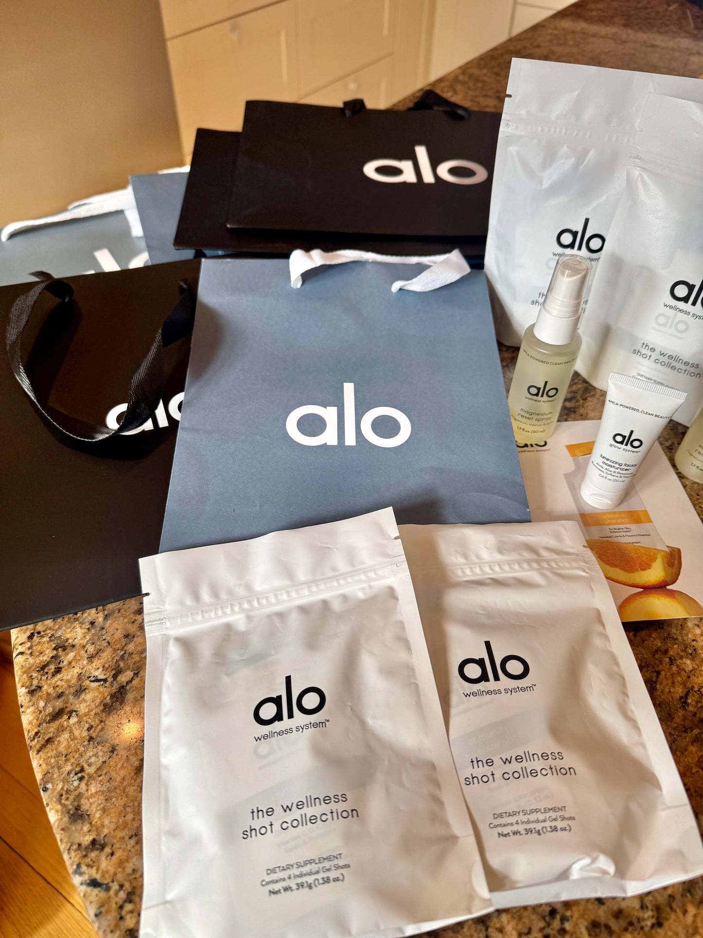 Alo Yoga Bundle of Travel Wellness and (6) Paper Bags / Gift Bags