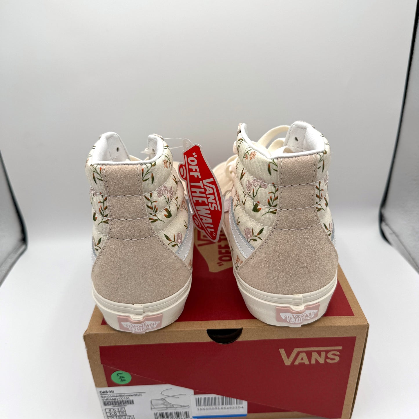 Vans Sk8 Hi Beige Cream Floral Embroidery Roses Skate High Classic sneakers