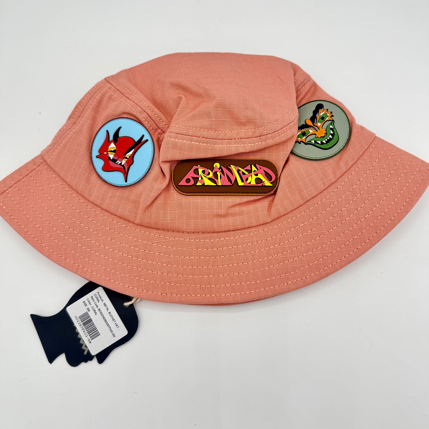 Brain Dead Pink Bucket Hat Coral Unisex Rubber Patches