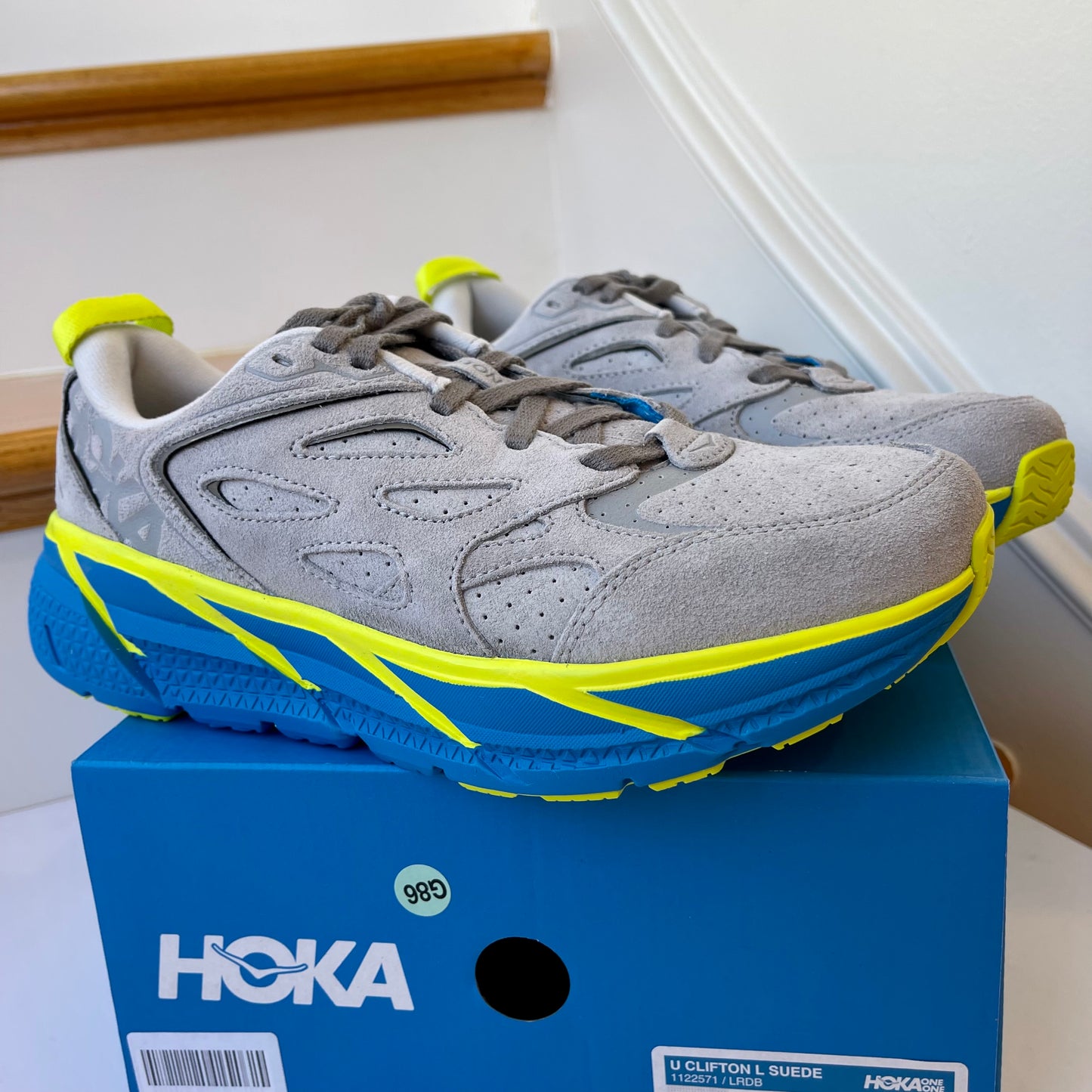 Hoka Clifton L Suede in Lunar Rock / Diva Blue UNISEX Shoes Leather