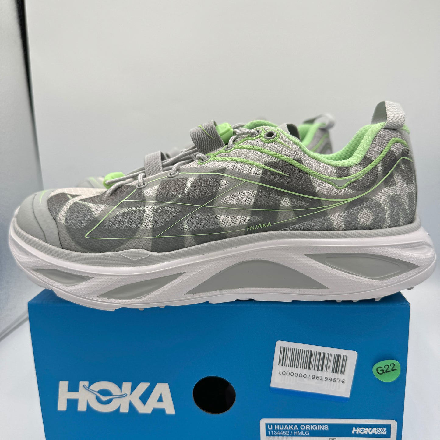 Hoka Huaka Origins Unisex Shoes Running Sneakers Light Grey Green Quick Lace