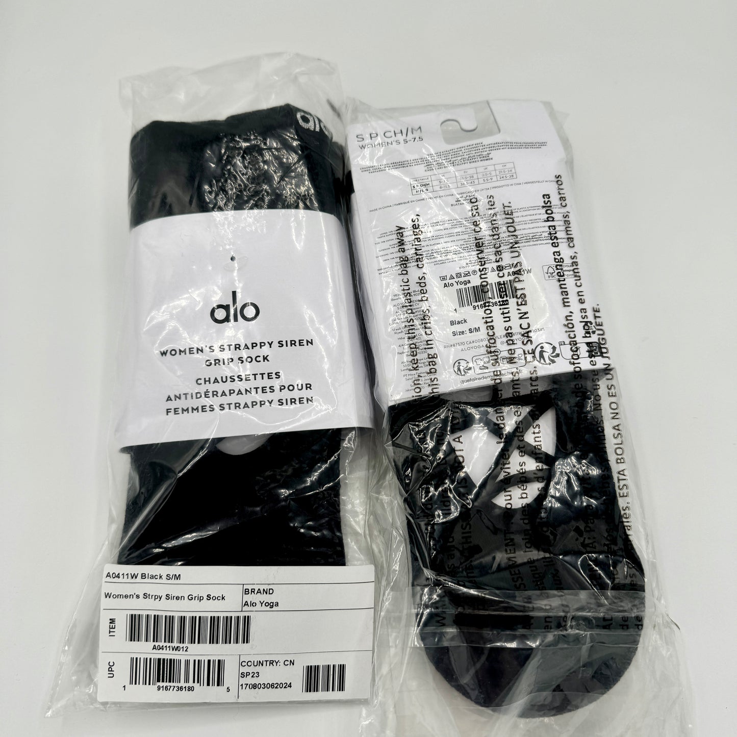 Alo Strappy Siren Grip Socks Black Ballet Barre Pilates Grips