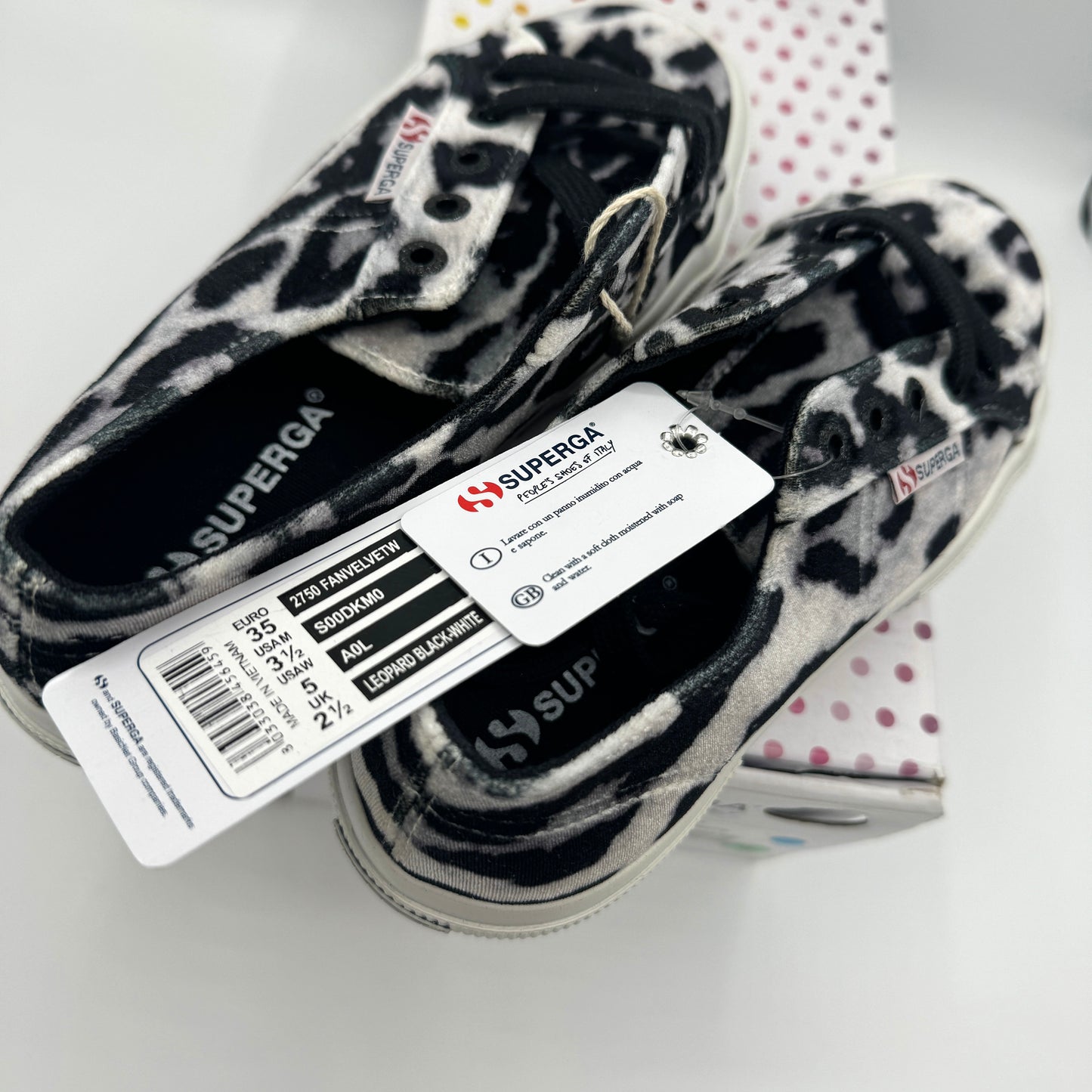 Superga Classic Low Velvet Leopard Cheetah Black White Sneakers Shoes Unisex