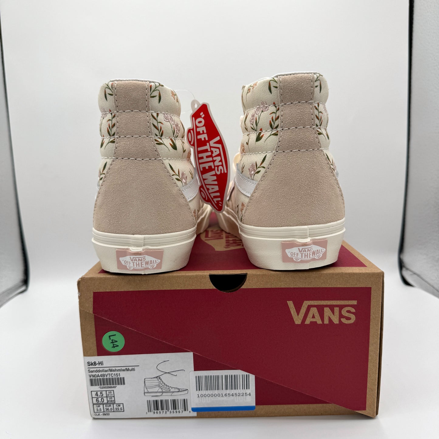 Vans Sk8 Hi Beige Cream Floral Embroidery Roses Skate High Classic sneakers