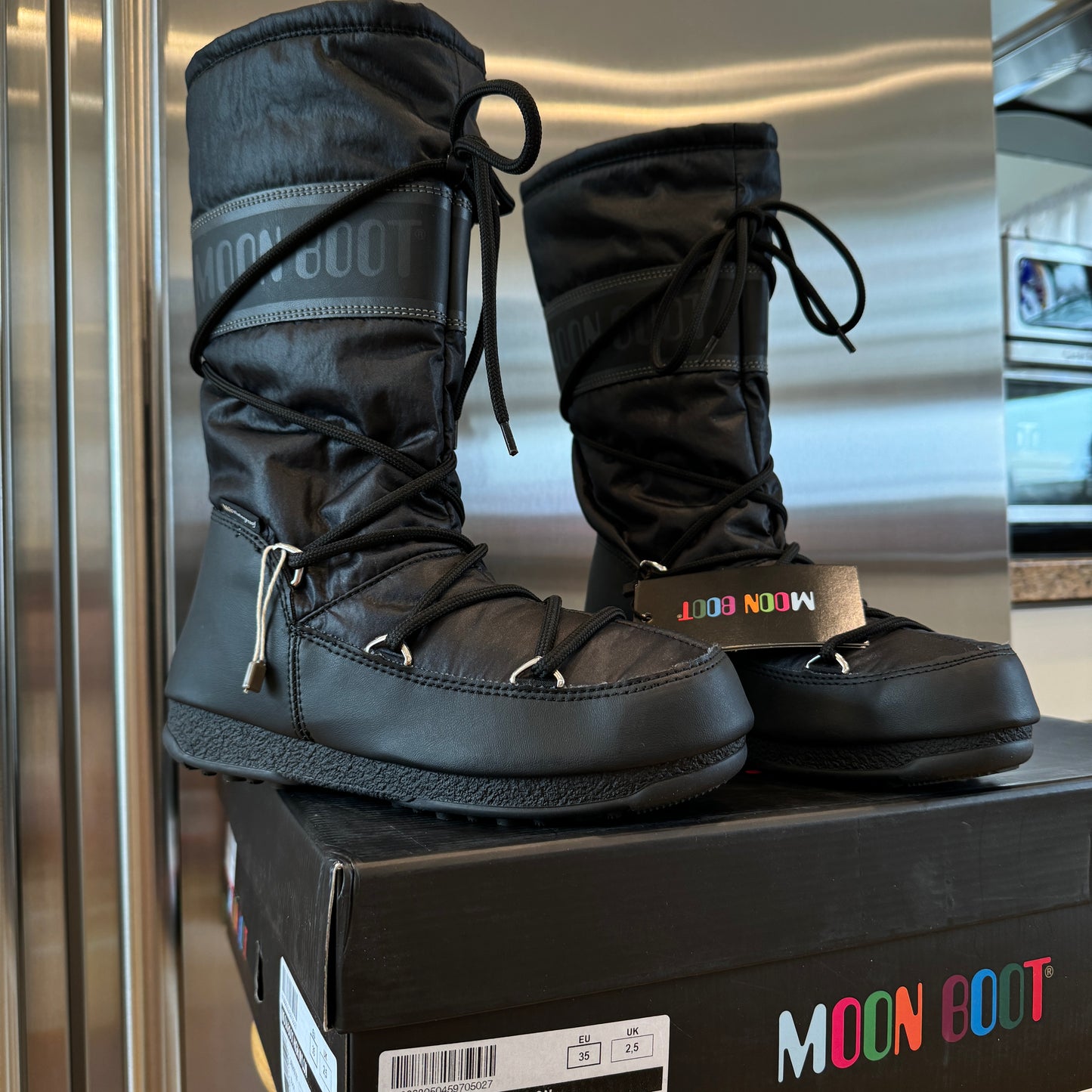 Moonboot High Nylon Classic All Black Snow Boots waterproof winter shoes