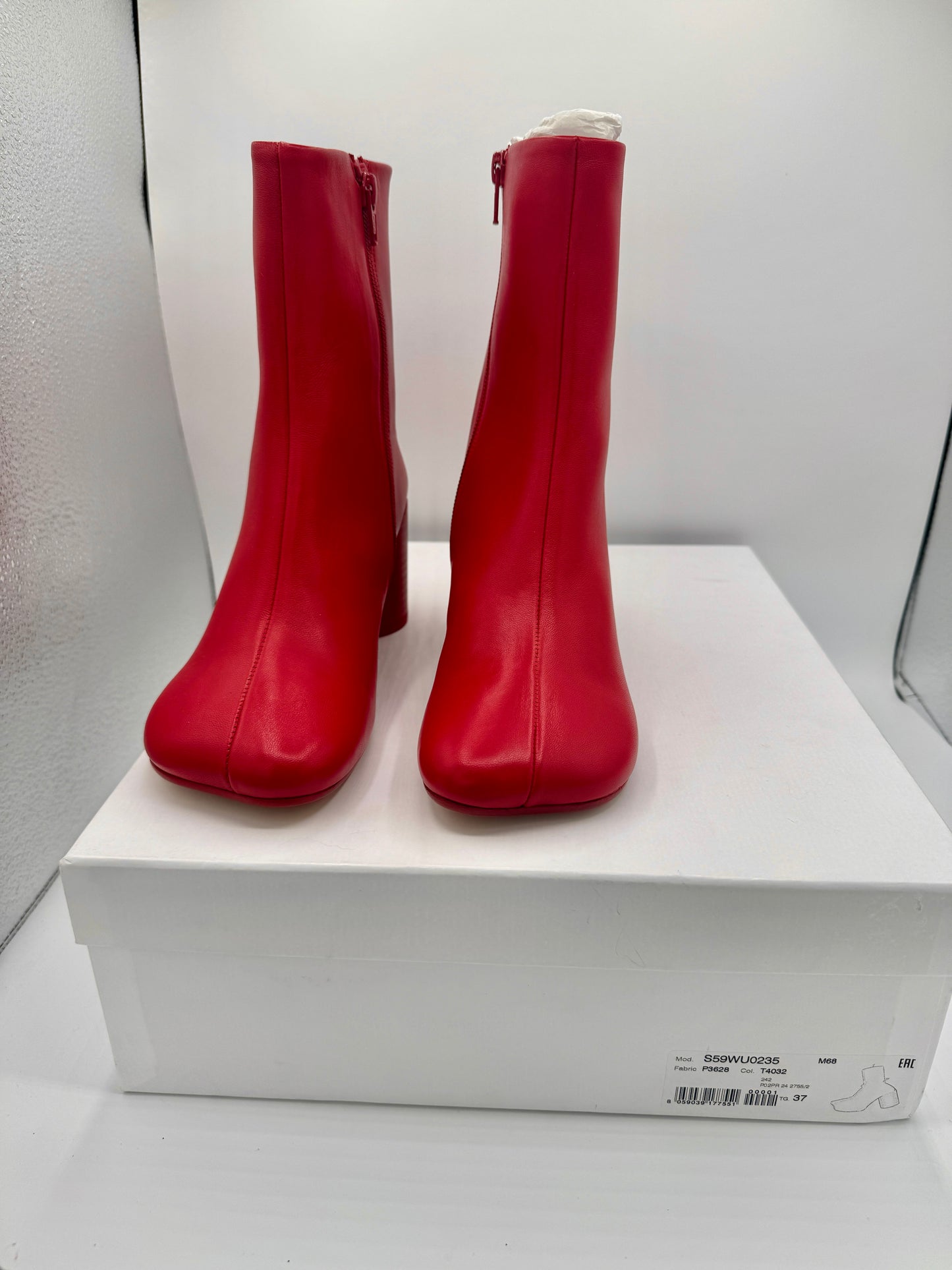 Maison Margeila MM6 Women’s Stitch Out Leather Anatomical Ankle Boots - Red
