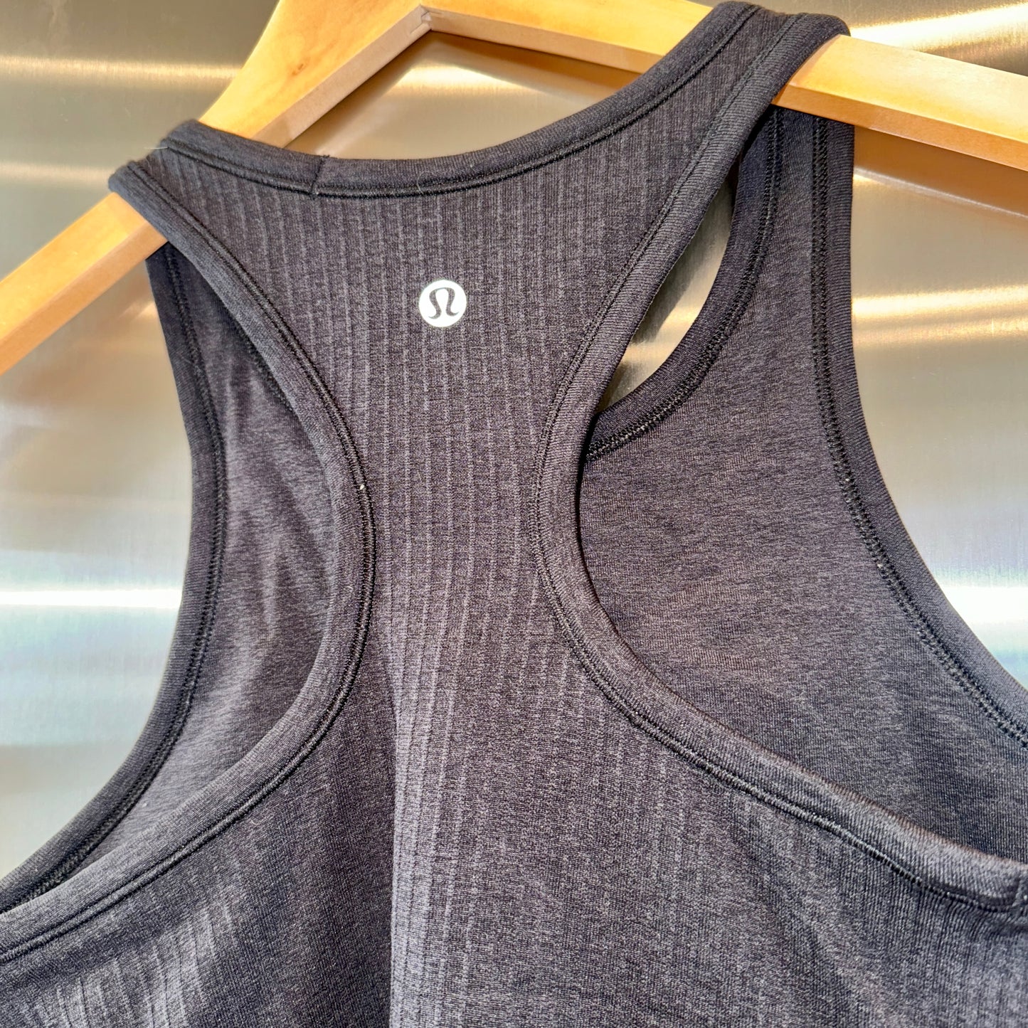 Lululemon Ebb to Street Ribbed Racerback Crop Tank Top Black / Dark Grey * Pre-Owned