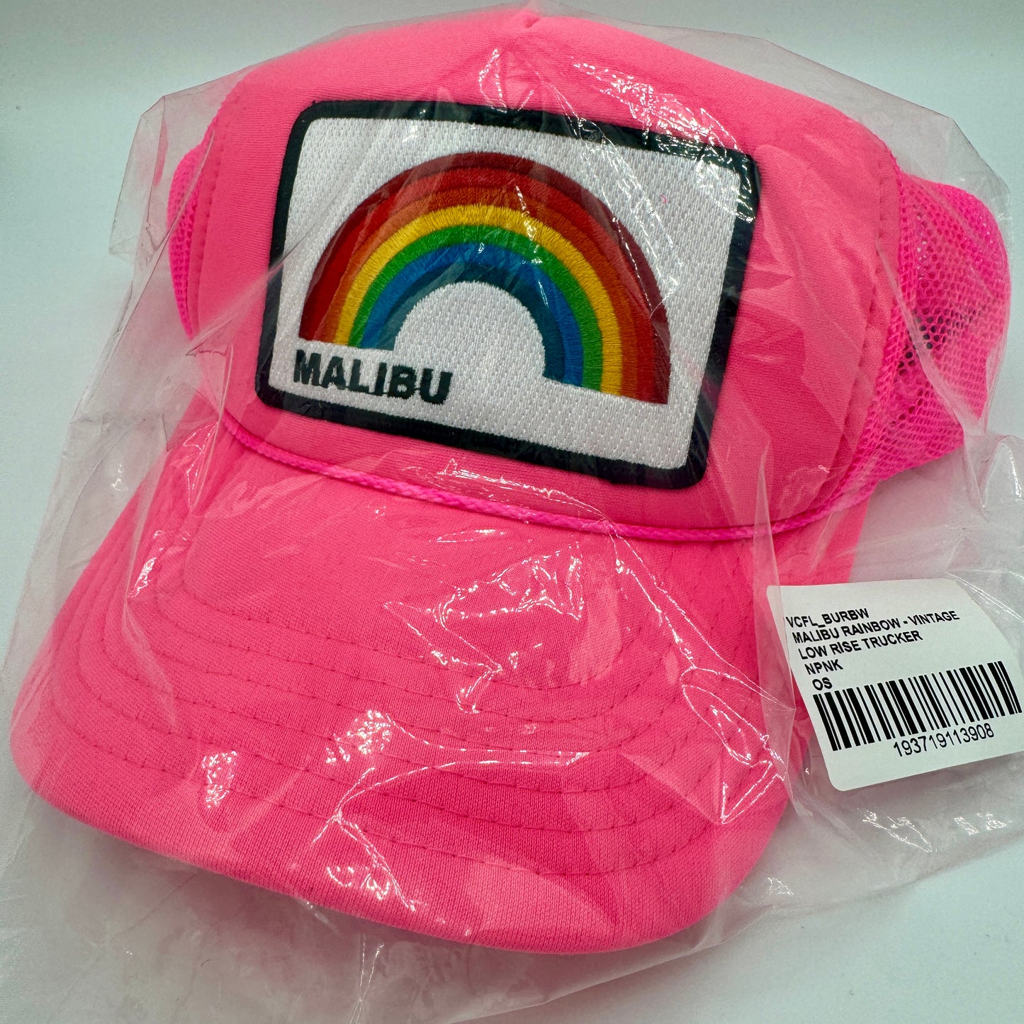 Aviator Nation Pink Trucker Hat Malibu Rainbow Patch Neon Embroidered