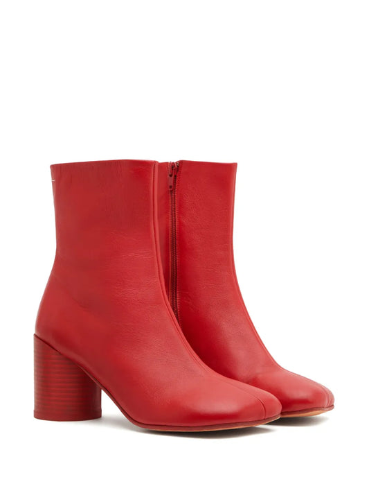 Maison Margeila MM6 Women’s Stitch Out Leather Anatomical Ankle Boots - Red