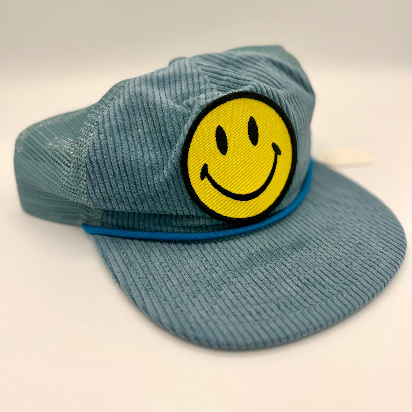 Aviator Nation Corduroy Trucker Hat Smiley Patch Embroidery Smile Light Blue