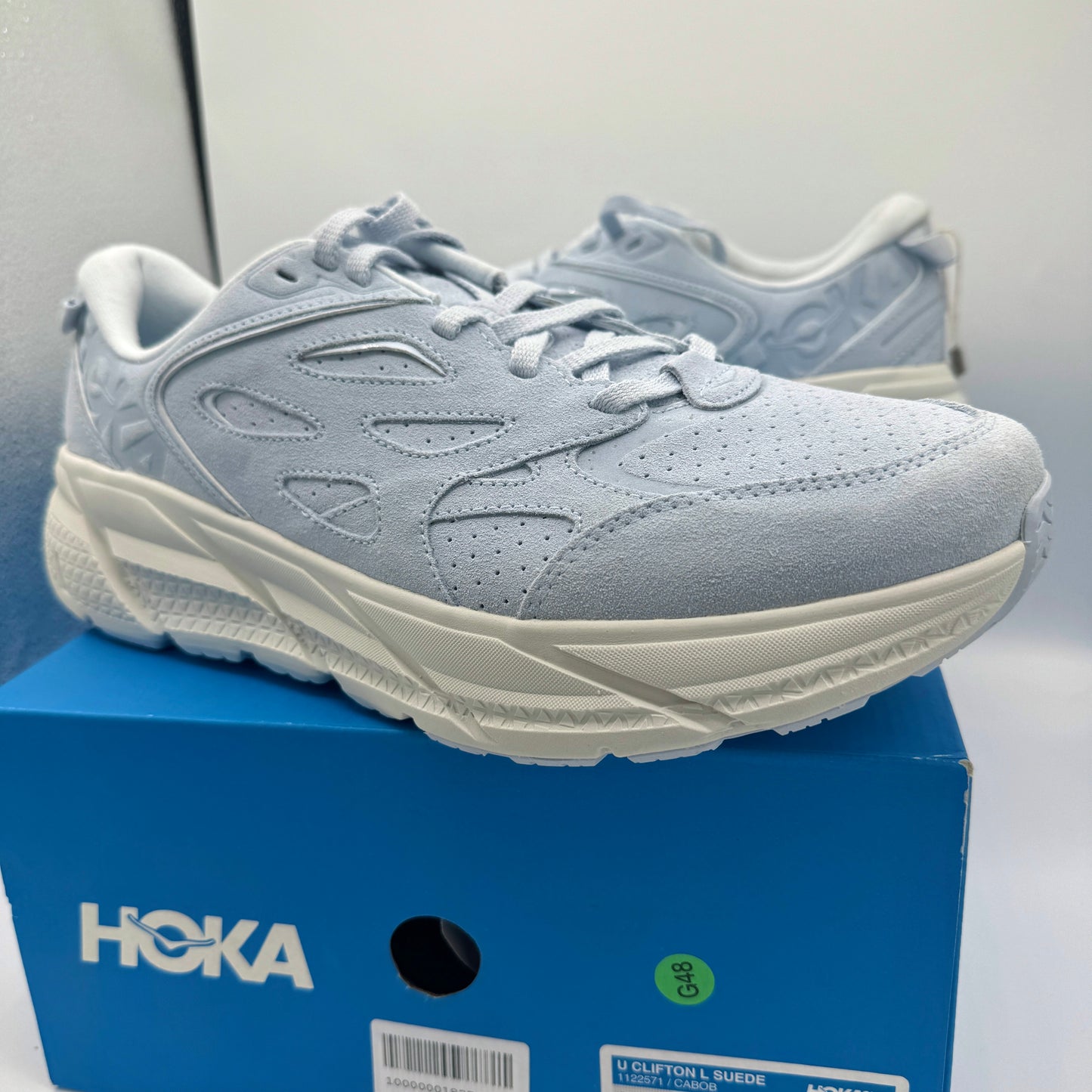 Hoka Clifton L Suede in Country Air / Bit of Blue UNISEX Shoes Leather BLRK