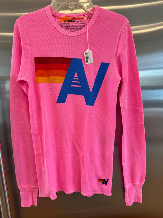 Aviator Nation Thermal Shirt with Classic AV Logo Neon Pink Unisex
