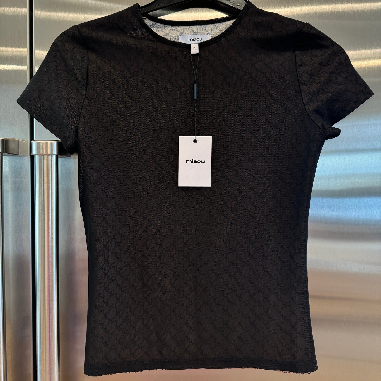 Miaou Printed Mini Tee in Dark Logo Black Monogram Double Layered Top