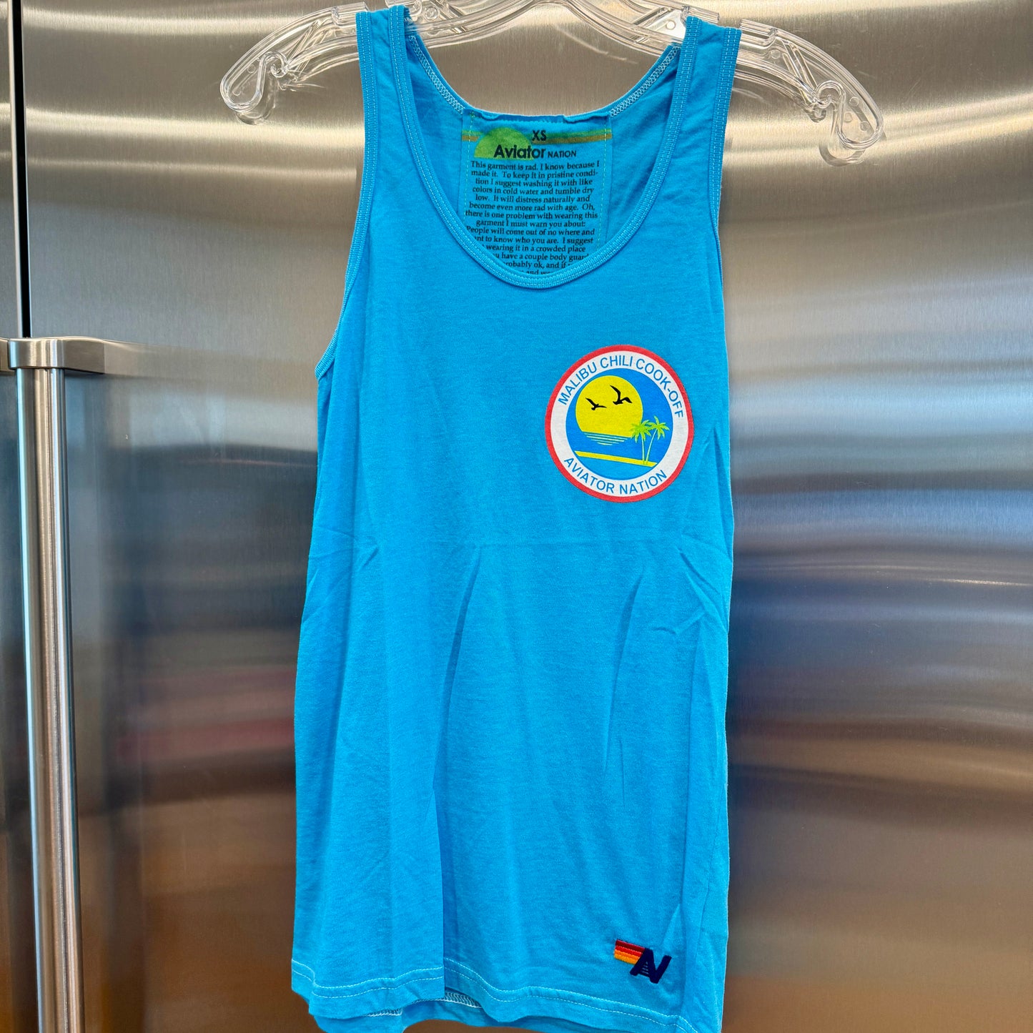 Aviator Nation Malibu Chili Cook Off Blue Tank Top 2023 neon aqua shirt