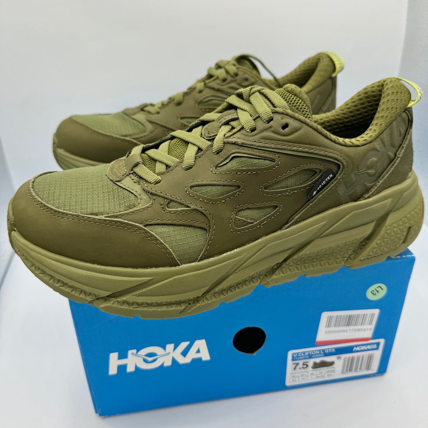 Hoka Clifton Leather Gore-Tex Waterproof Unisex Green Khaki Olive AGMS