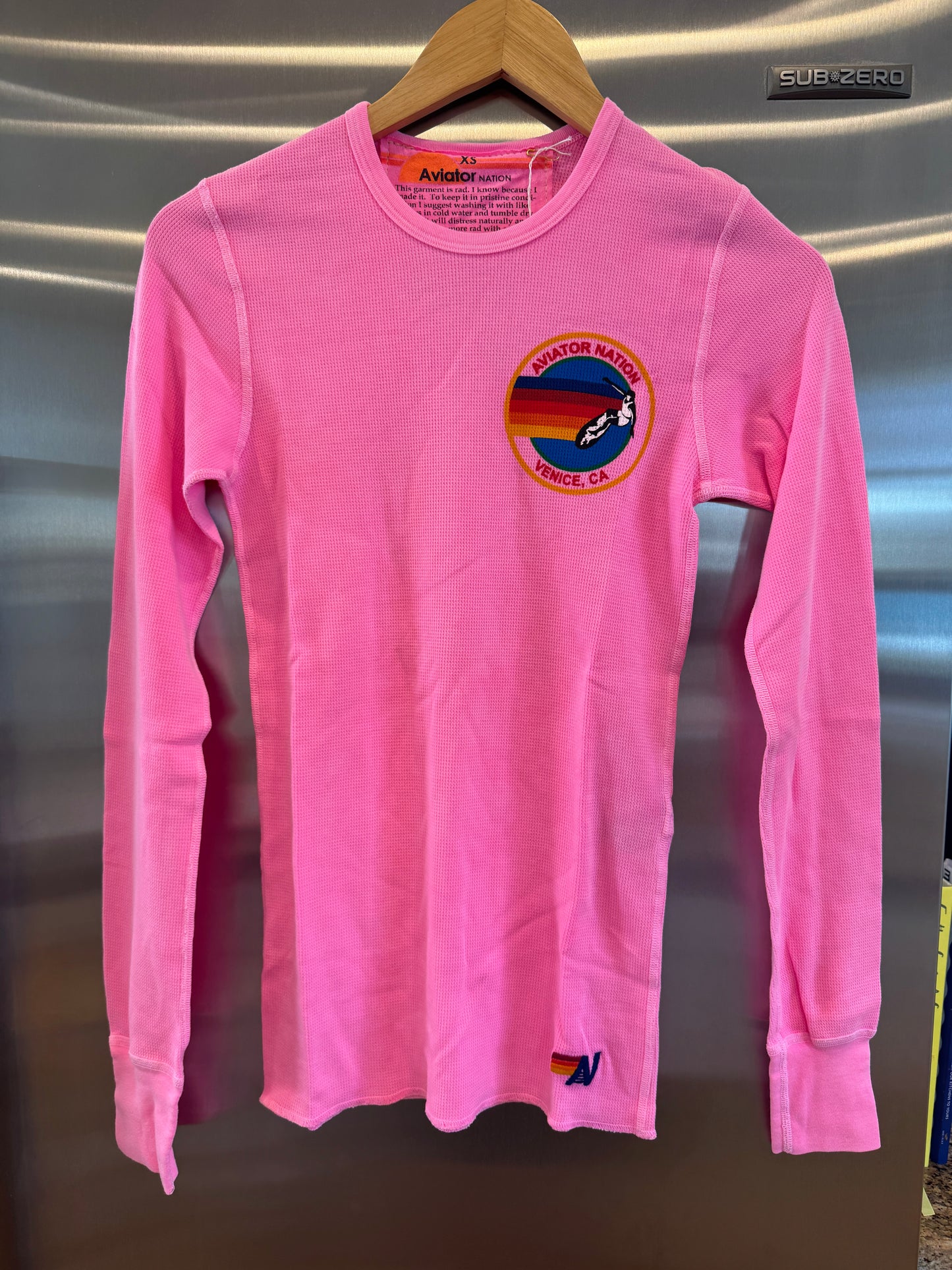 Aviator Nation Thermal Shirt with Venice Logo Neon Pink Unisex