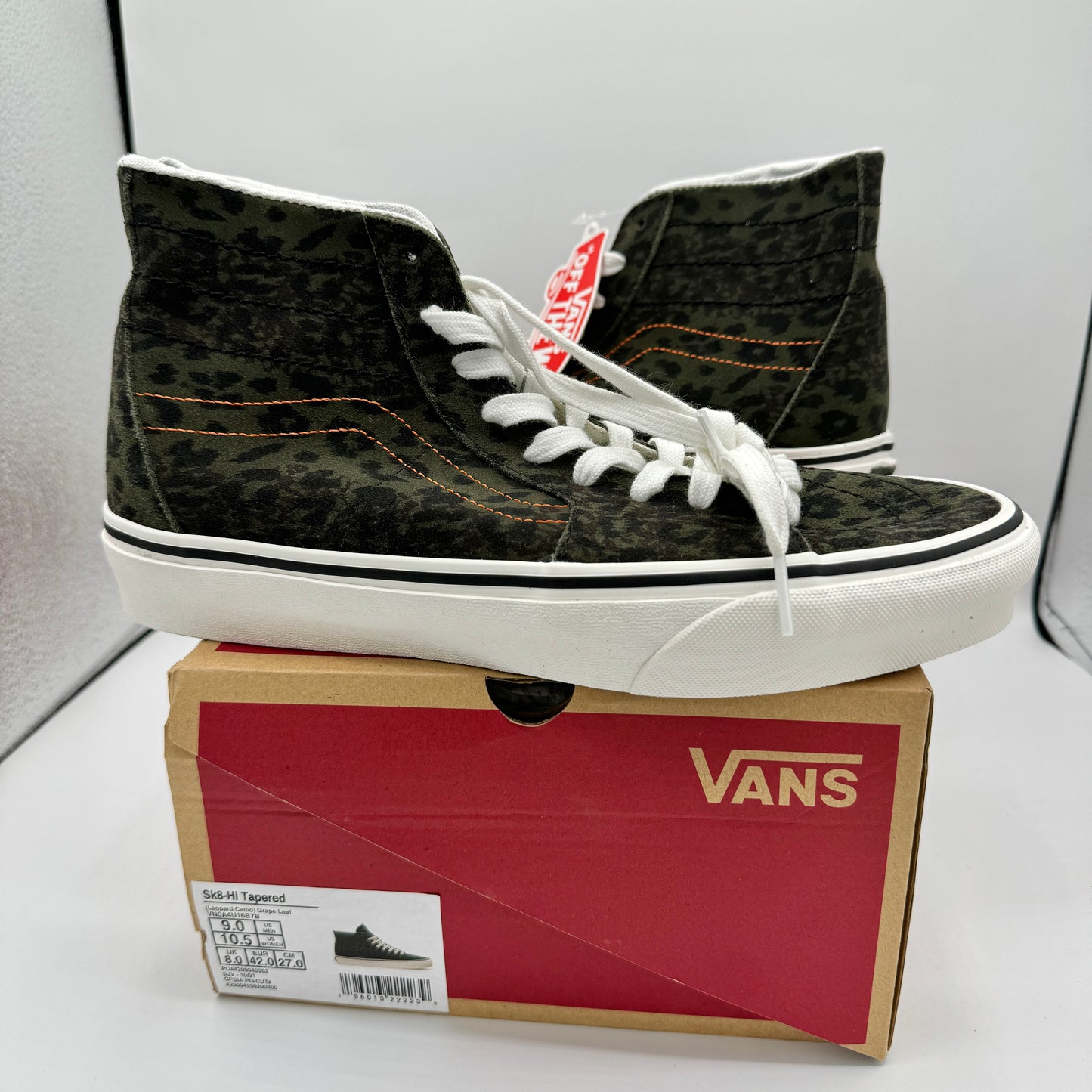 Vans Sk8 Hi Tapered Classic High Top Sneakers Green Leopard Camo Grape Leaf