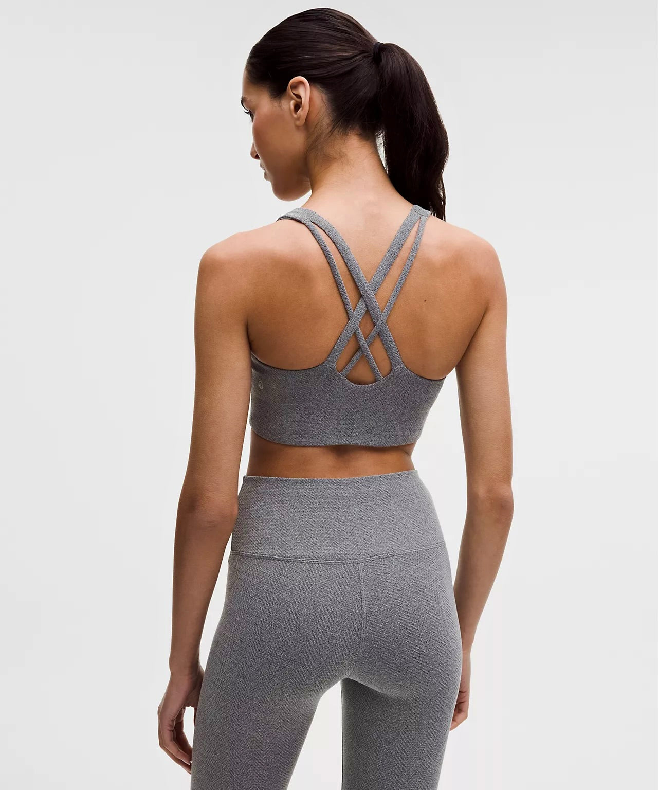 Lululemon Energy Long Line Evolve Bra Top in Herringbone Grey Intertwine Texture Black / White Woven