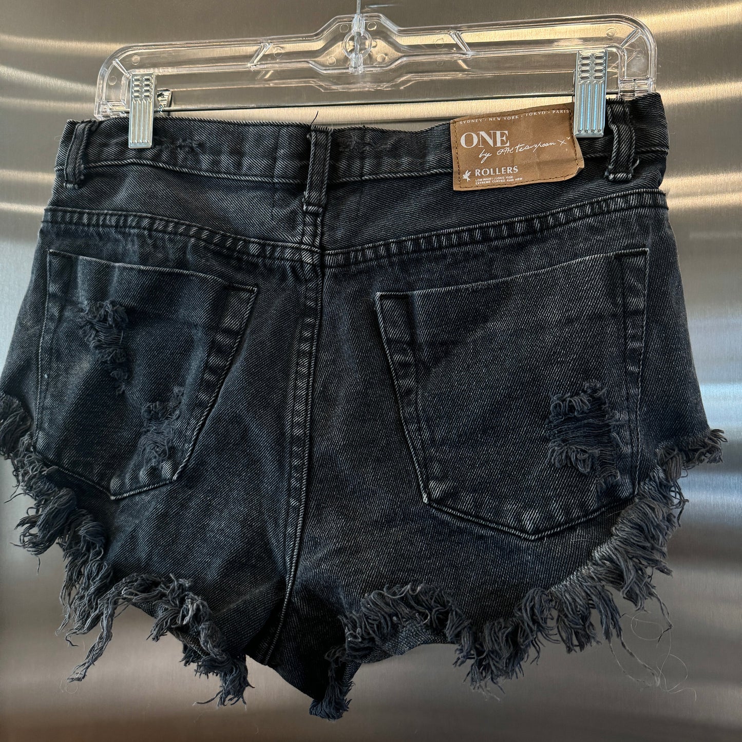 One Teaspoon Pre-Owned Rollers Dark Grey Shorts Distressed Oversized Jean Denim Shorts