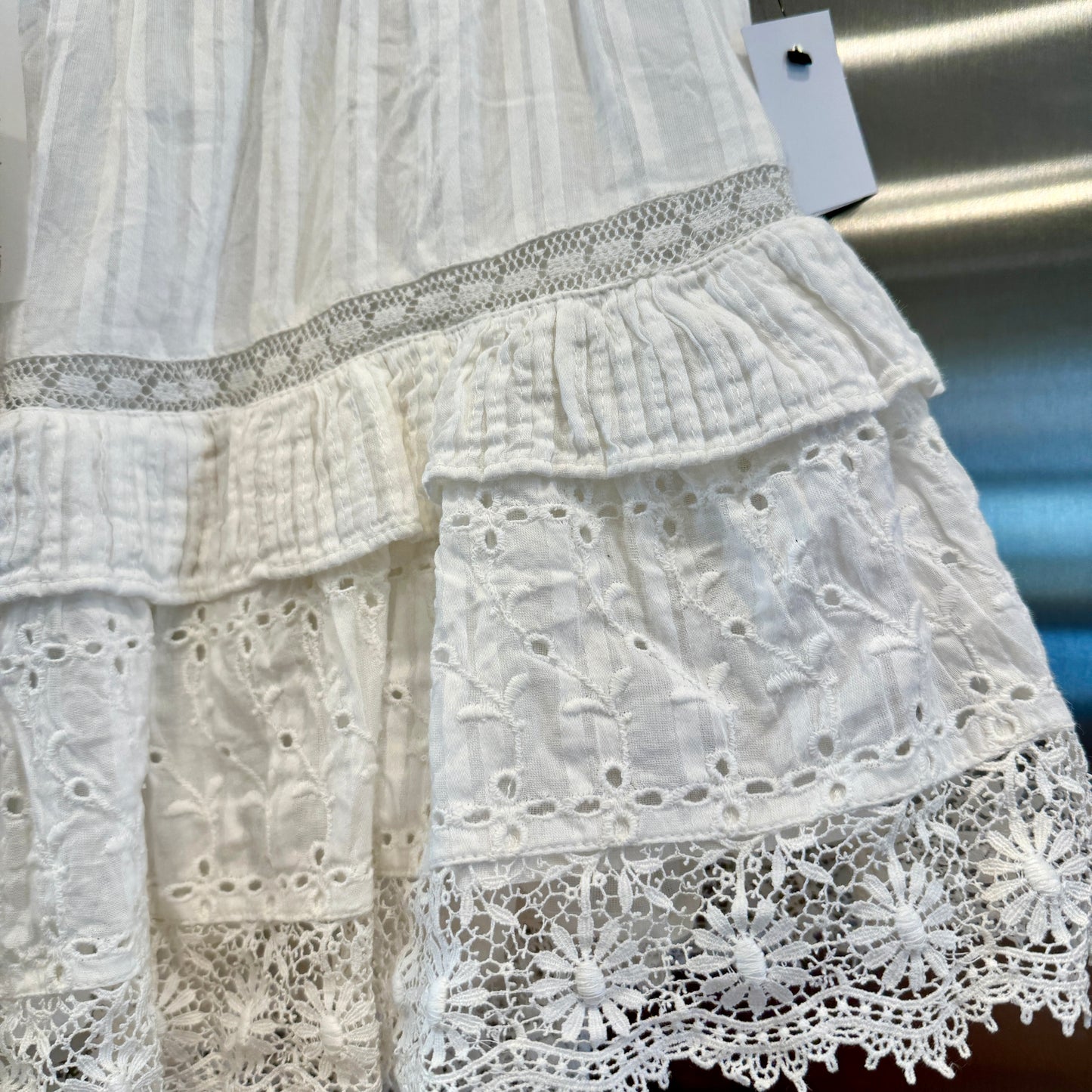 LoveShackFancy Tanisha mini skirt eyelet lace true white floral ruffle