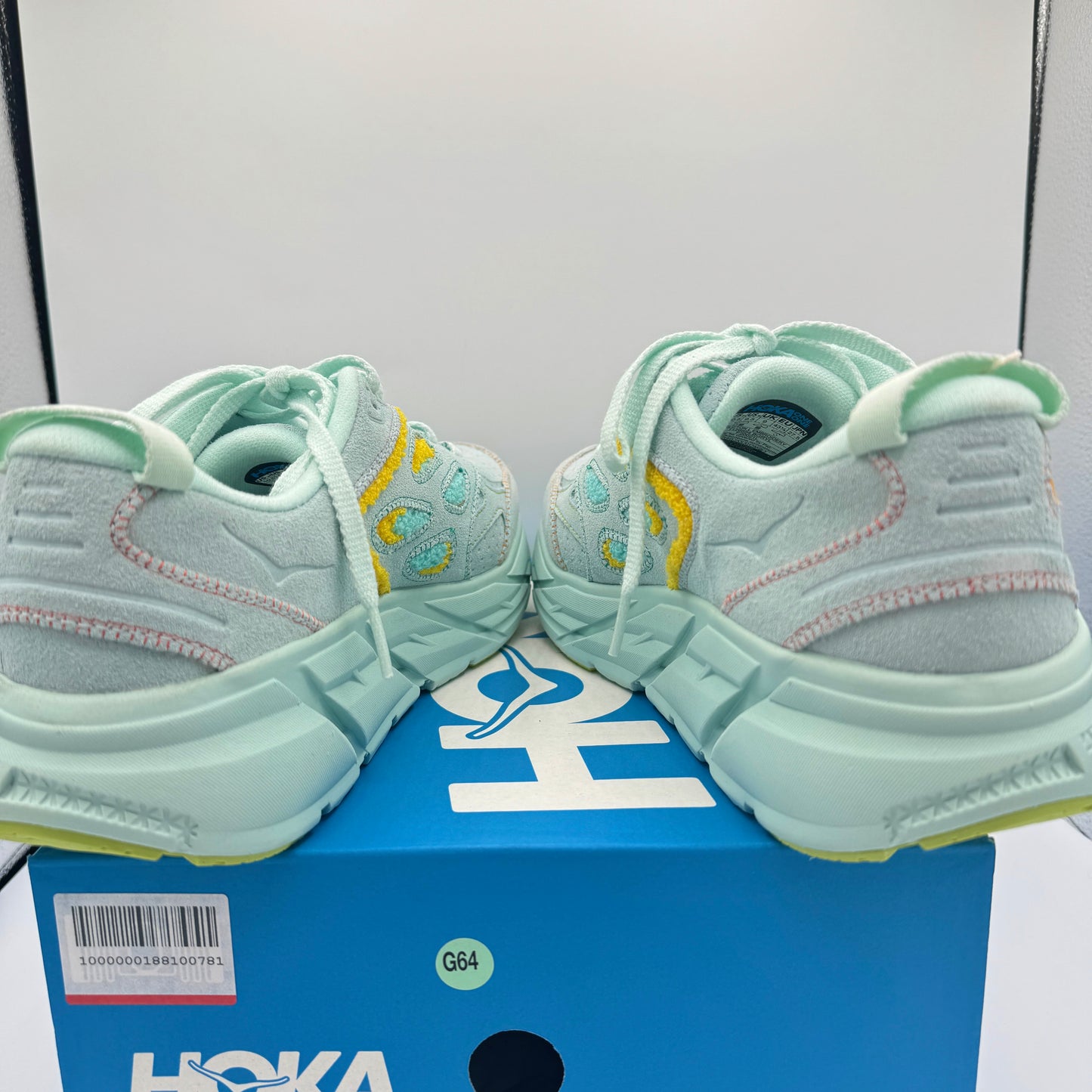 Hoka Clifton L Embroidery UNISEX Shoes Leather blue glass yellow aqua