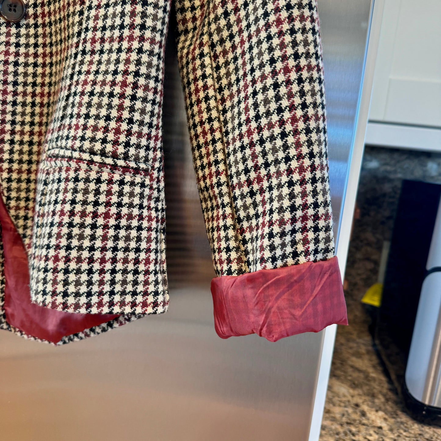 Lola Houndstooth Vintage Blazer Collared Jacket with Brown Maroon black tan fitted * Pre-owned